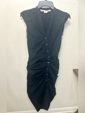 Veronica Beard Black Button-Front Ruched Midi Dress